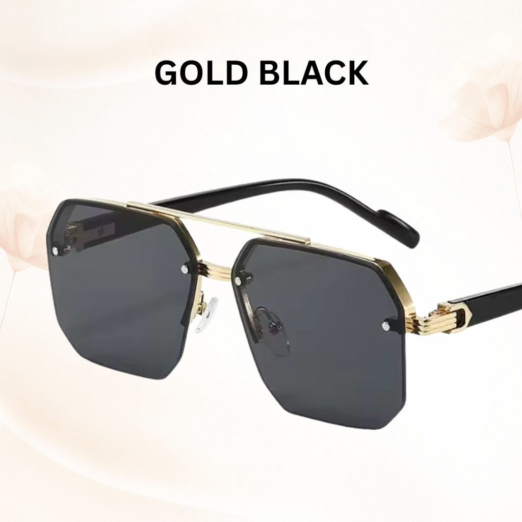 Urban Retro Metal Shades - Retro Metal Square Half-Frame Sunglasses with Stud Accents