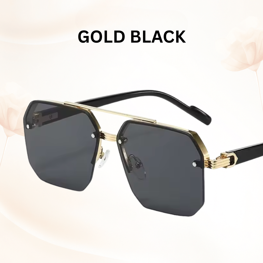 Urban Retro Metal Shades - Retro Metal Square Half-Frame Sunglasses with Stud Accents