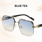 Urban Retro Metal Shades - Retro Metal Square Half-Frame Sunglasses with Stud Accents