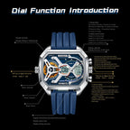 LumiLED - Rectangular Men’s Quartz Watch – Silicone Strap, LED Calendar & Week Display with Luminous Backlight