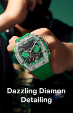 Gelatu 2025 Signature Series – Men's Large Dial Mechanical Watch with Luminous Accents & Diamond Detailing