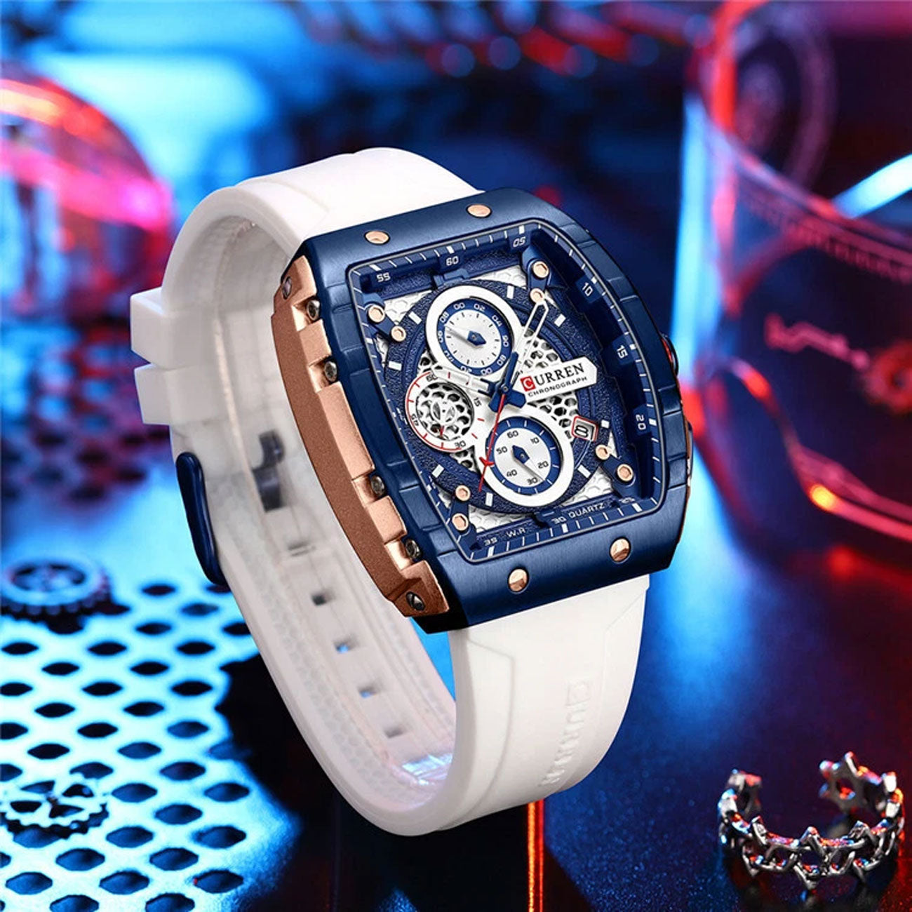 SquareSport Elite -  Luxury Men’s Quartz Watch – Waterproof Silicone Strap