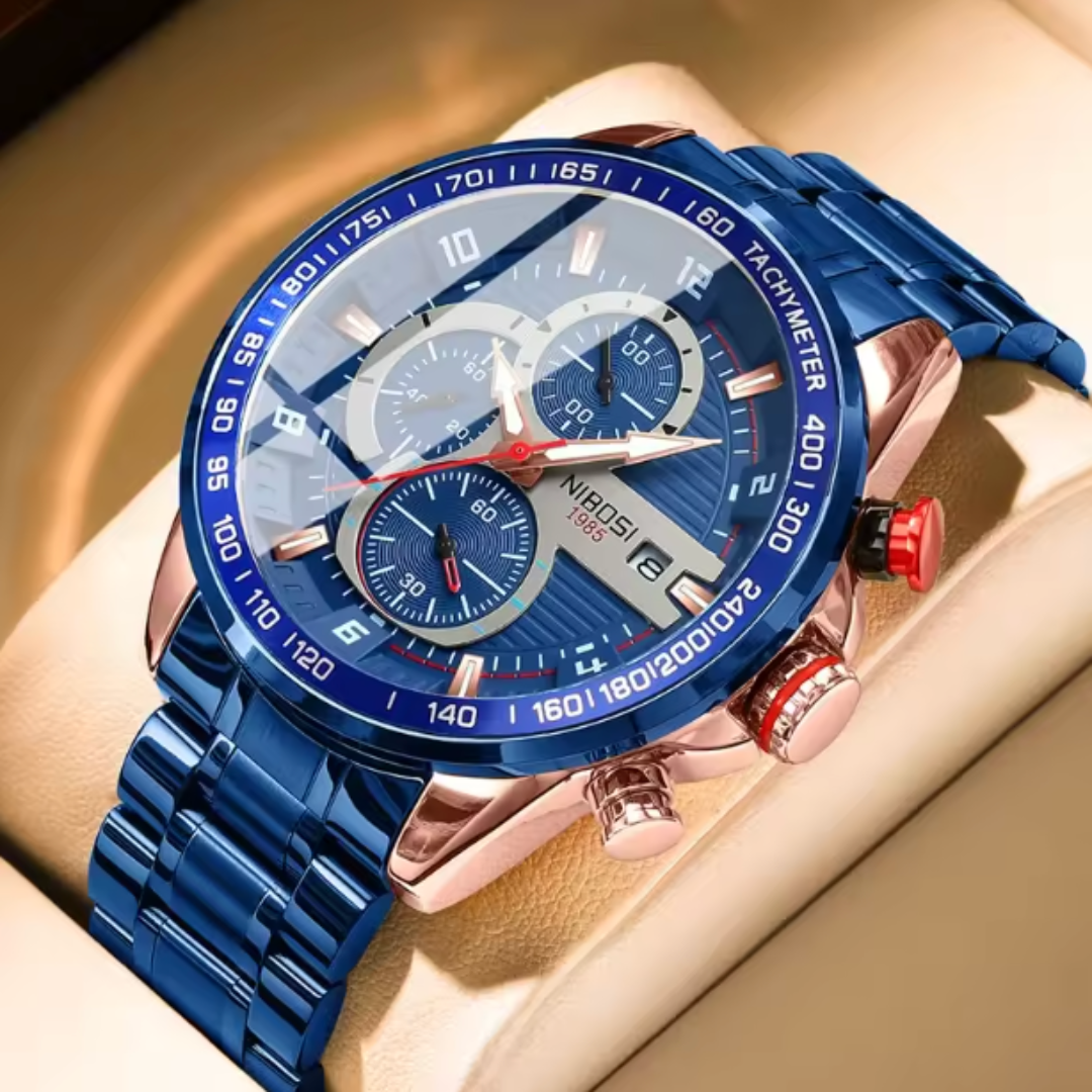 Titanus Blue Chrono - Luxury Blue Dial Chronograph Men’s Watch – Stainless Steel Quartz Sport Timepiece