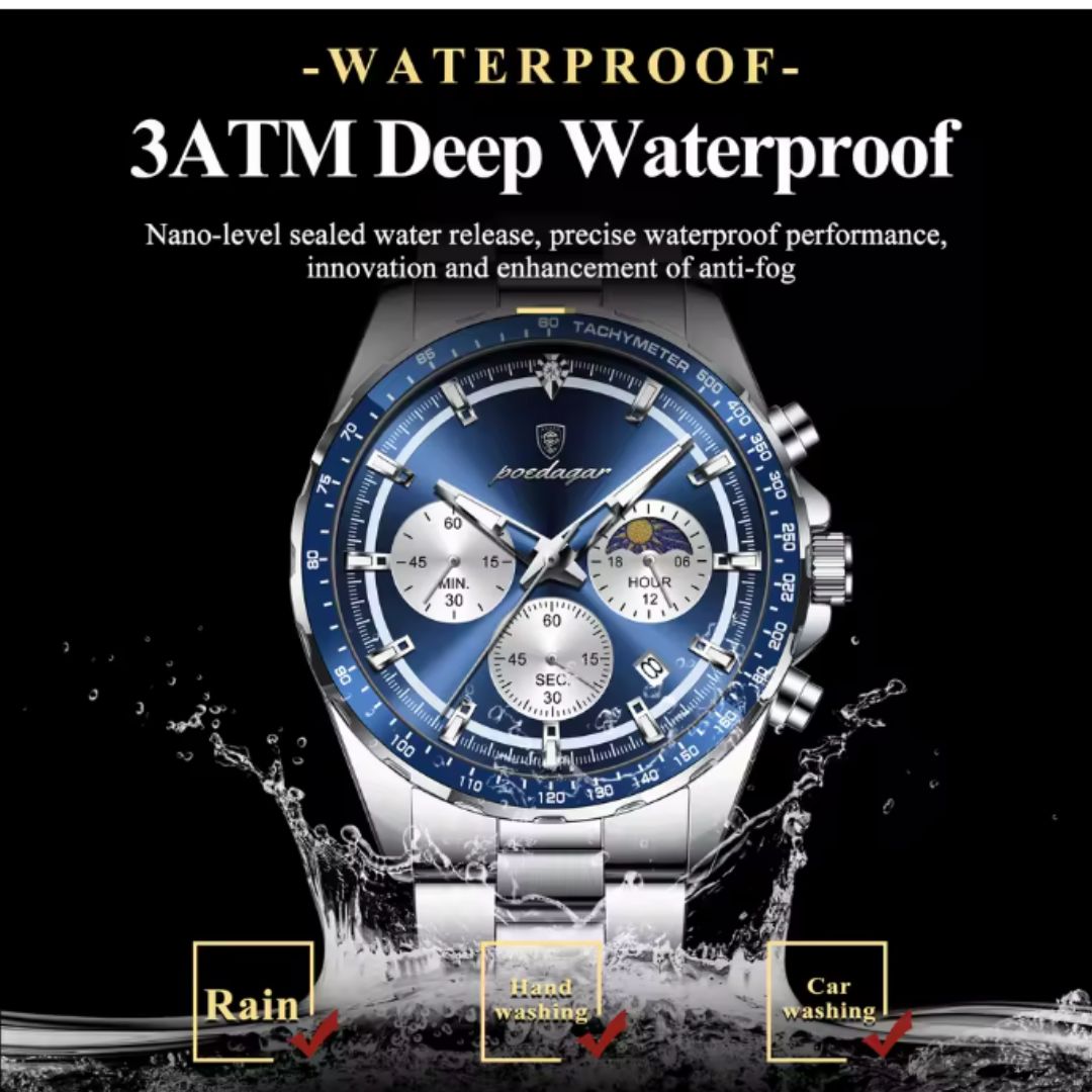 Chronograph Timepiece - Men's Waterproof Quartz Watch with Luminous Dial & Date Function