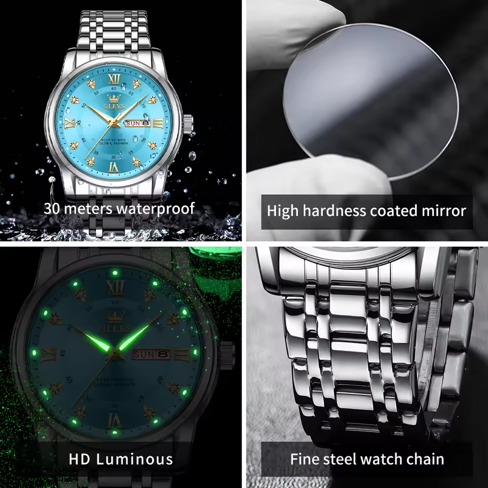 BlueDiamond DayDate - Elegance Day-Date Stainless Steel Watch