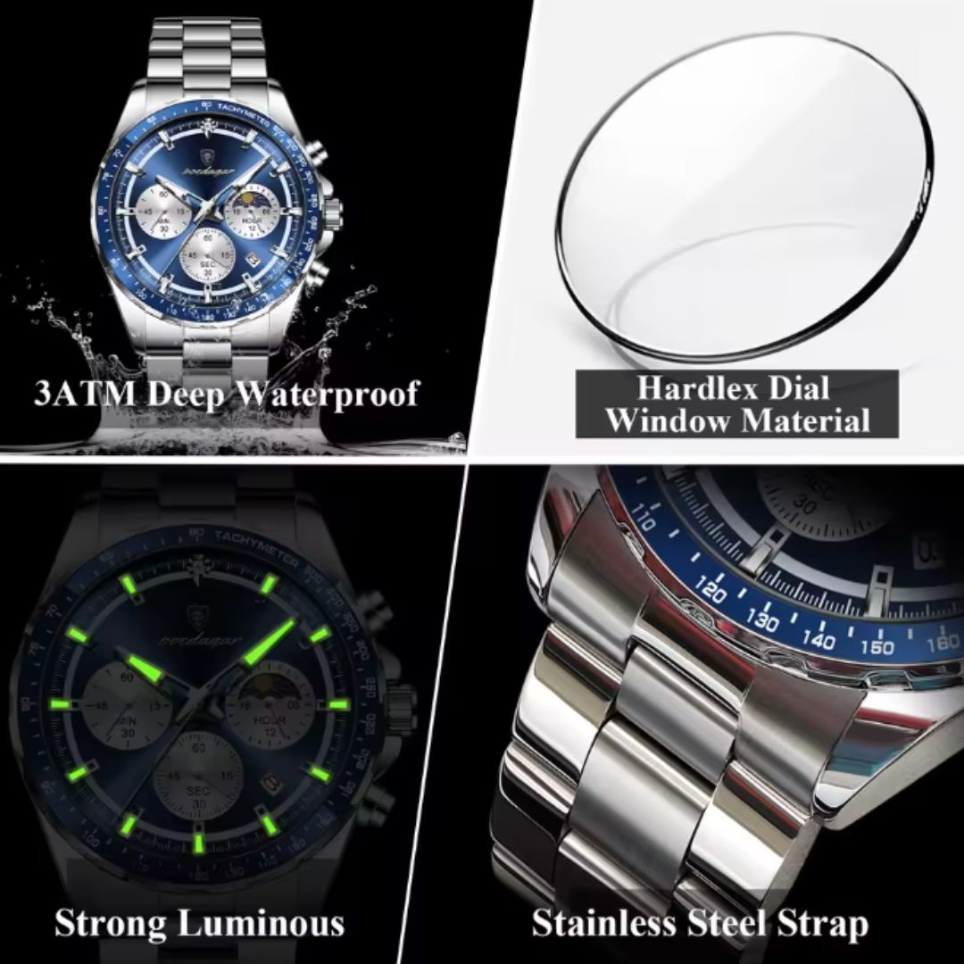 Chronograph Timepiece - Men's Waterproof Quartz Watch with Luminous Dial & Date Function