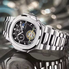 Sovereign Precision - Men's Dual-Tourbillon Mechanical Watch with 24-Hour Display, Luminous Dial & Waterproof Stainless Steel Build