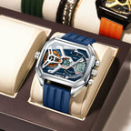 LumiLED - Rectangular Men’s Quartz Watch – Silicone Strap, LED Calendar & Week Display with Luminous Backlight