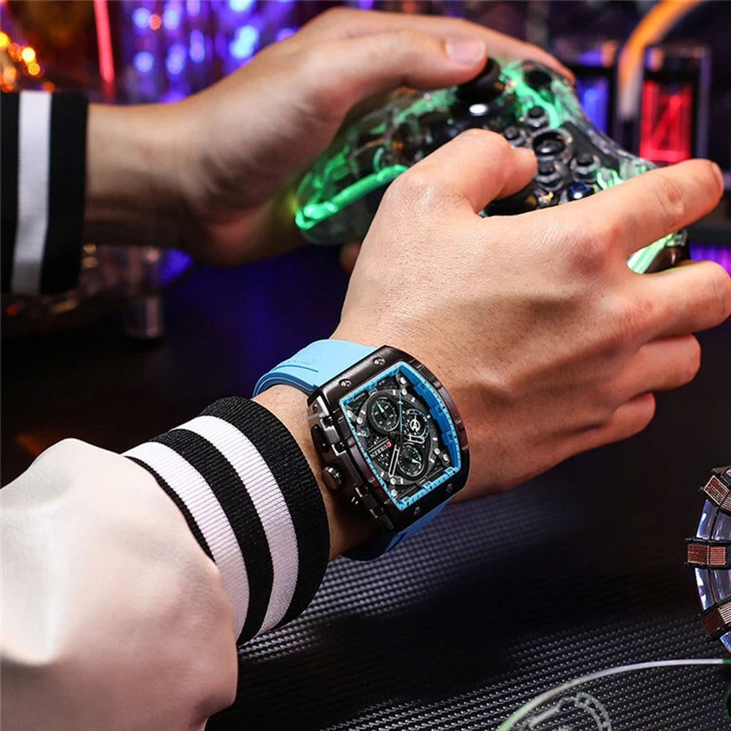 SquareSport Elite -  Luxury Men’s Quartz Watch – Waterproof Silicone Strap
