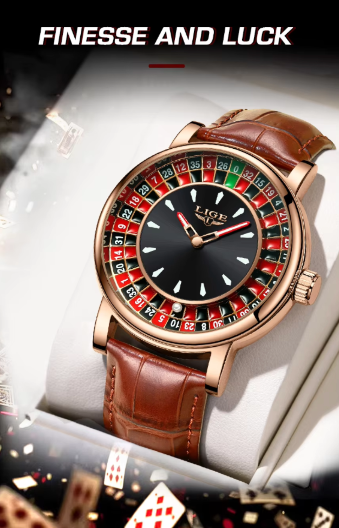 Voyager Roulette Edition | Men’s Brown Leather Waterproof Luminous Watch