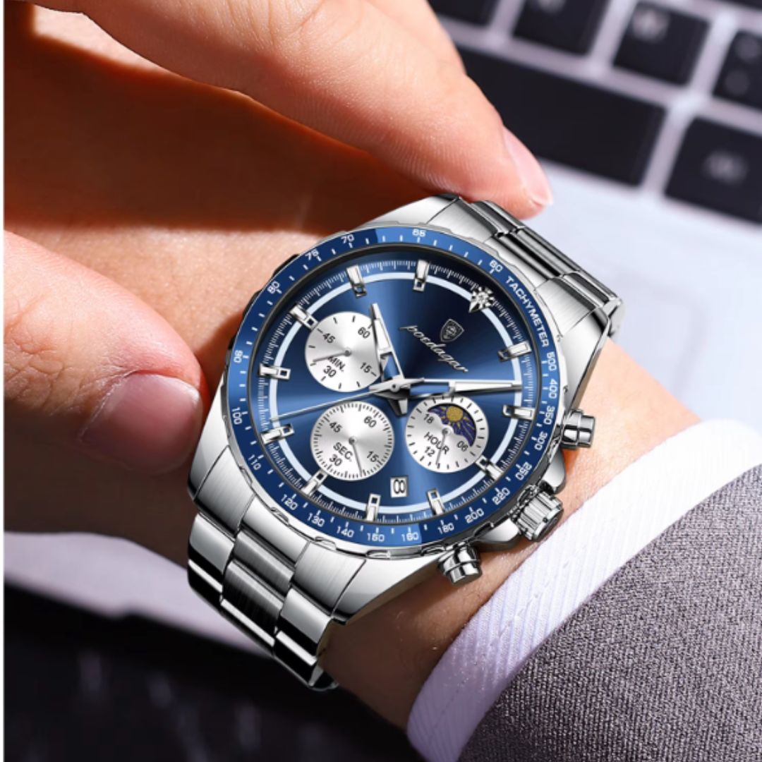 Chronograph Timepiece - Men's Waterproof Quartz Watch with Luminous Dial & Date Function