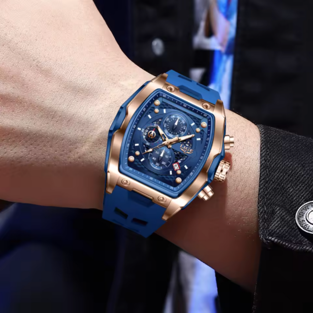 AquaPulse - LIGE Men’s Luxury Silicone Chronograph – Waterproof Quartz Sports Watch with Luminous Hands & Date Display