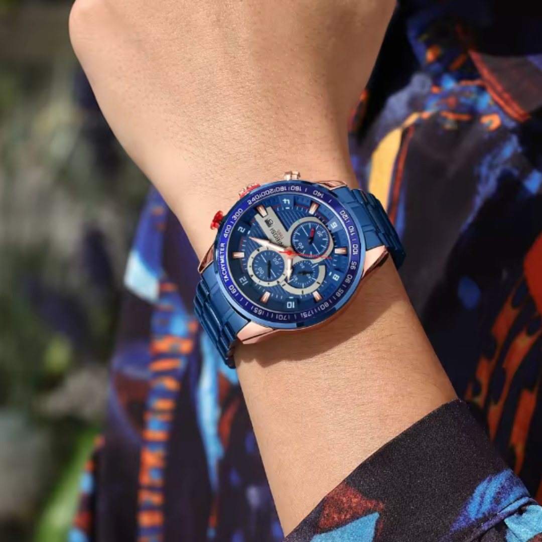Titanus Blue Chrono - Luxury Blue Dial Chronograph Men’s Watch – Stainless Steel Quartz Sport Timepiece