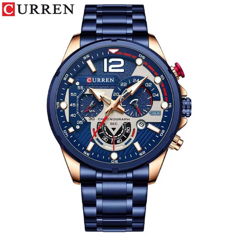 EmeraldForce - Men’s Luxury Green-Dial Stainless Steel Quartz Sport Watch – Waterproof with Date Display