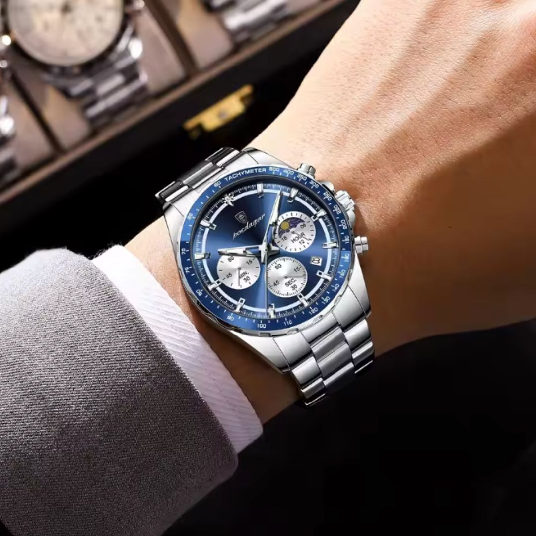 Chronograph Timepiece - Men's Waterproof Quartz Watch with Luminous Dial & Date Function