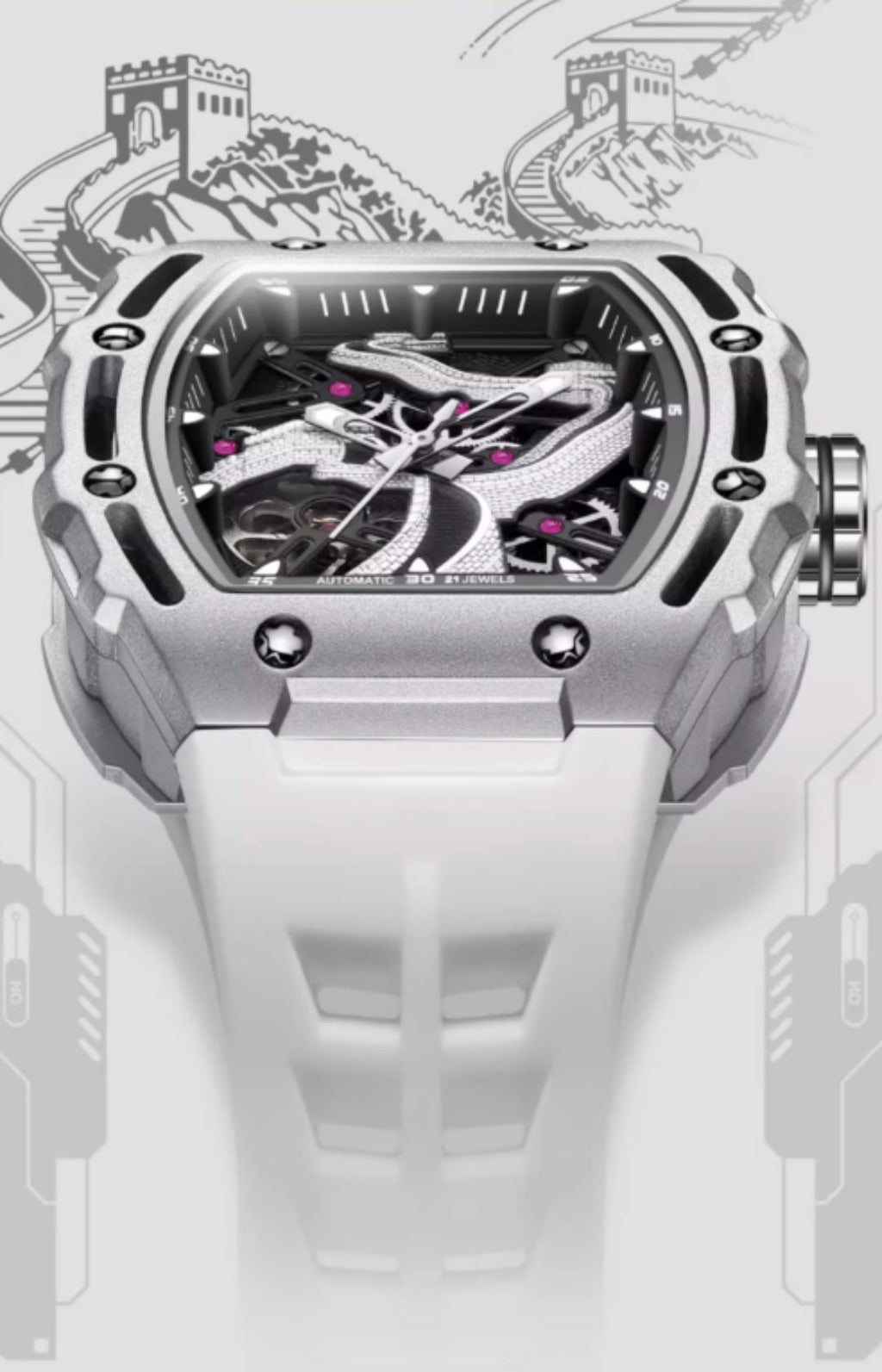 Mark Fairwhale Great Wall Edition – Men's Skeleton Automatic Watch with Architectural Detailing
