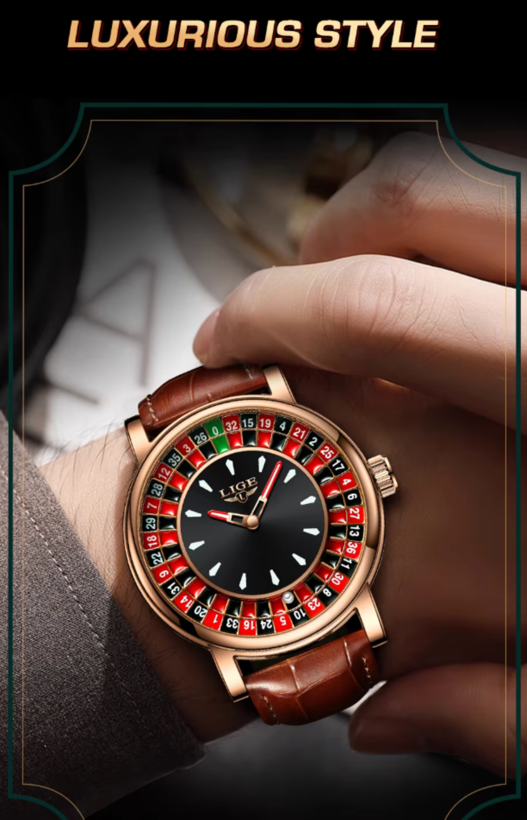 Voyager Roulette Edition | Men’s Brown Leather Waterproof Luminous Watch