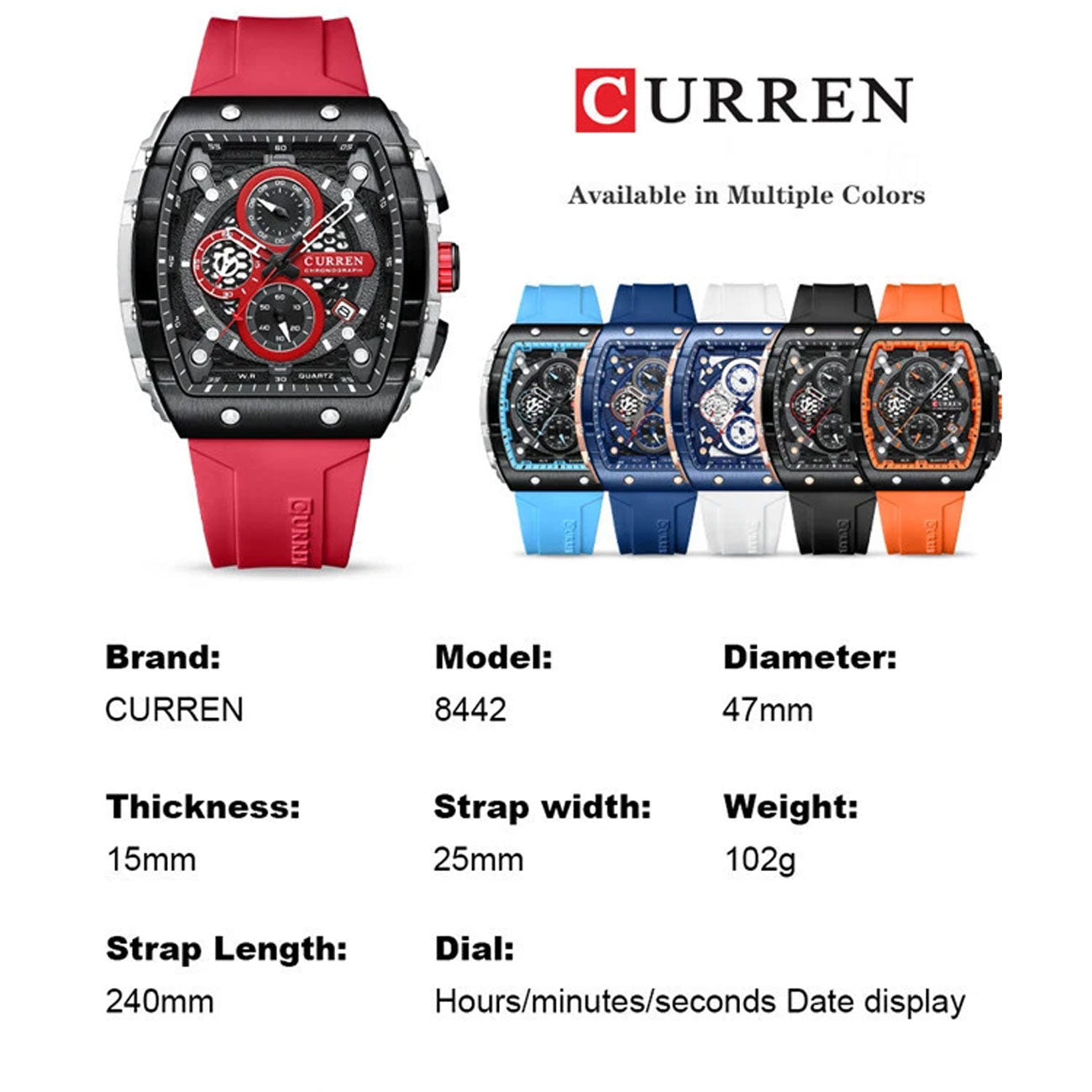 SquareSport Elite -  Luxury Men’s Quartz Watch – Waterproof Silicone Strap