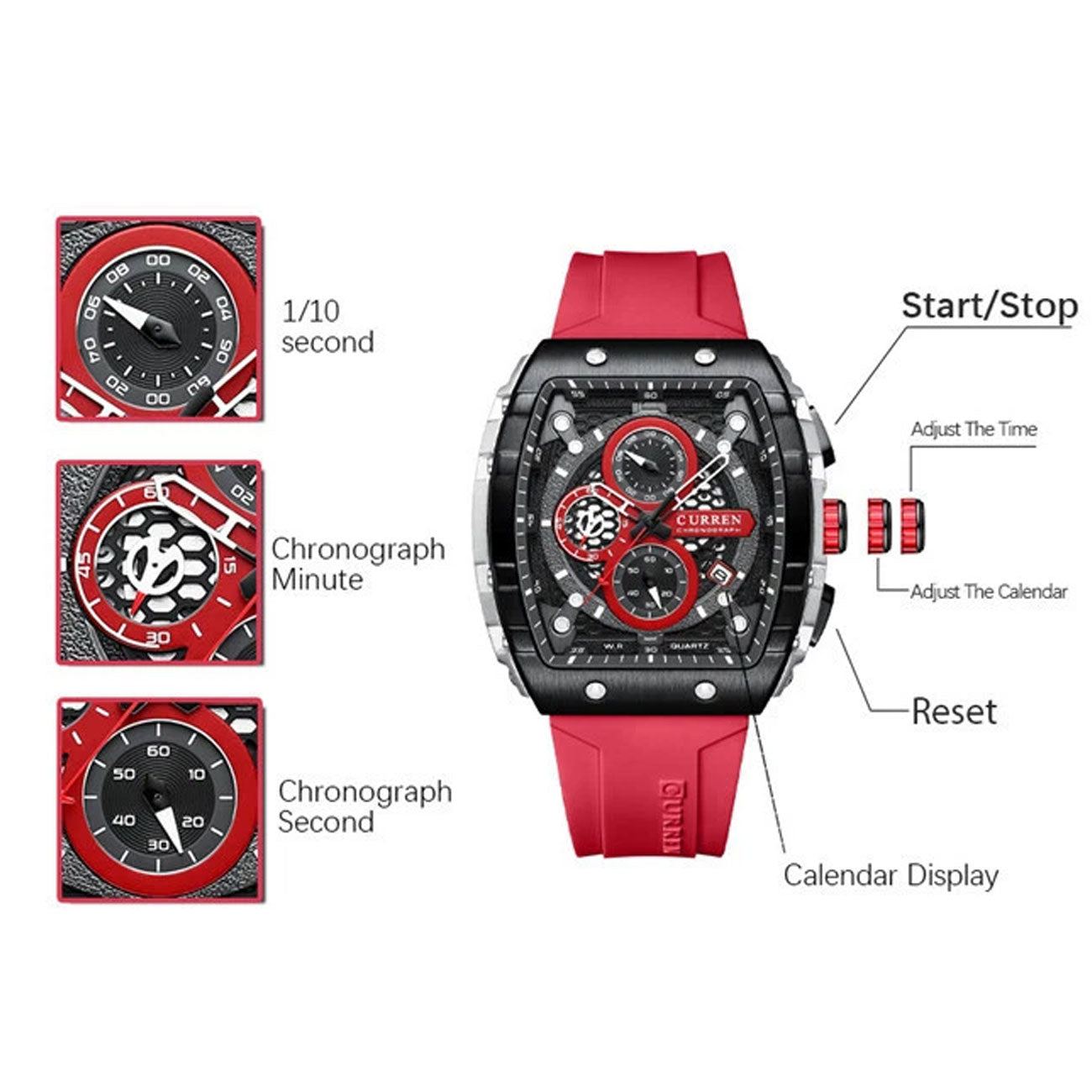 SquareSport Elite -  Luxury Men’s Quartz Watch – Waterproof Silicone Strap