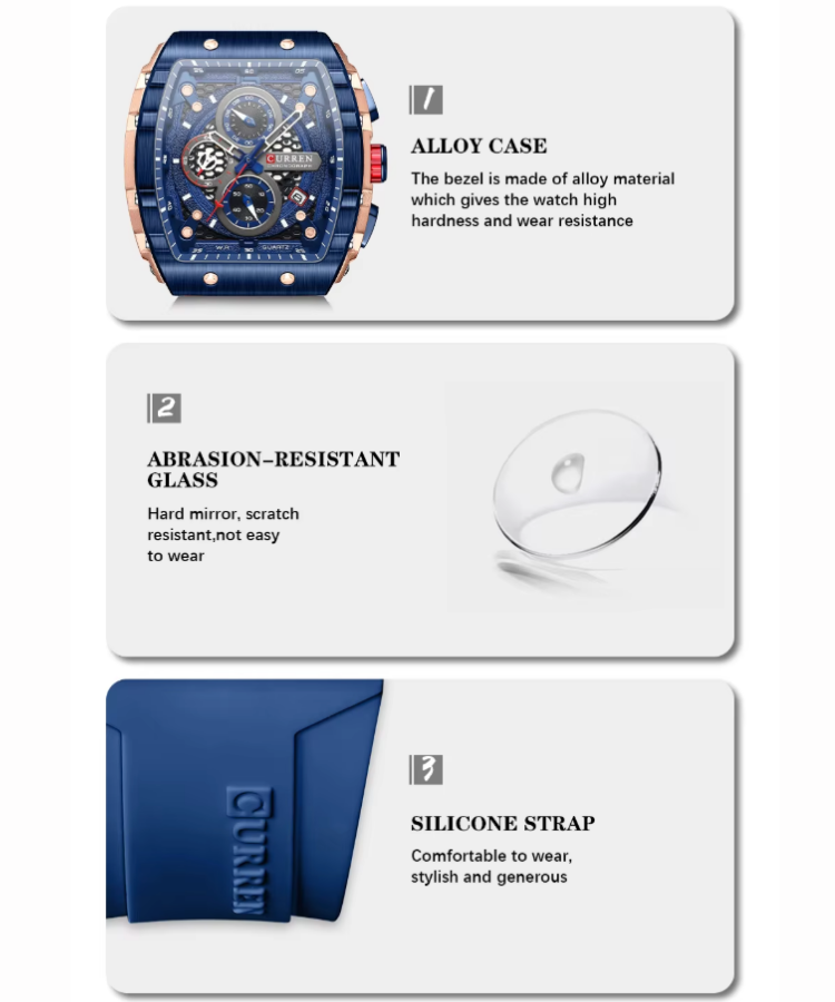 SquareSport Elite -  Luxury Men’s Quartz Watch – Waterproof Silicone Strap