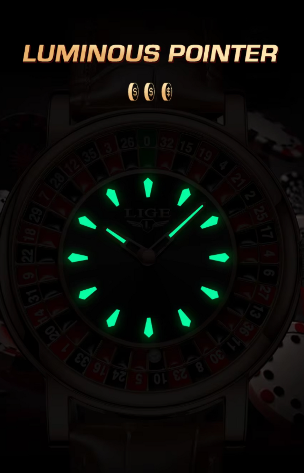 Voyager Roulette Edition | Men’s Brown Leather Waterproof Luminous Watch