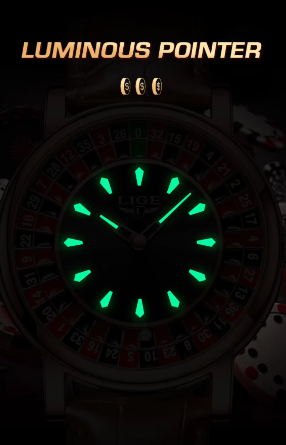 Voyager Roulette Edition | Men’s Brown Leather Waterproof Luminous Watch