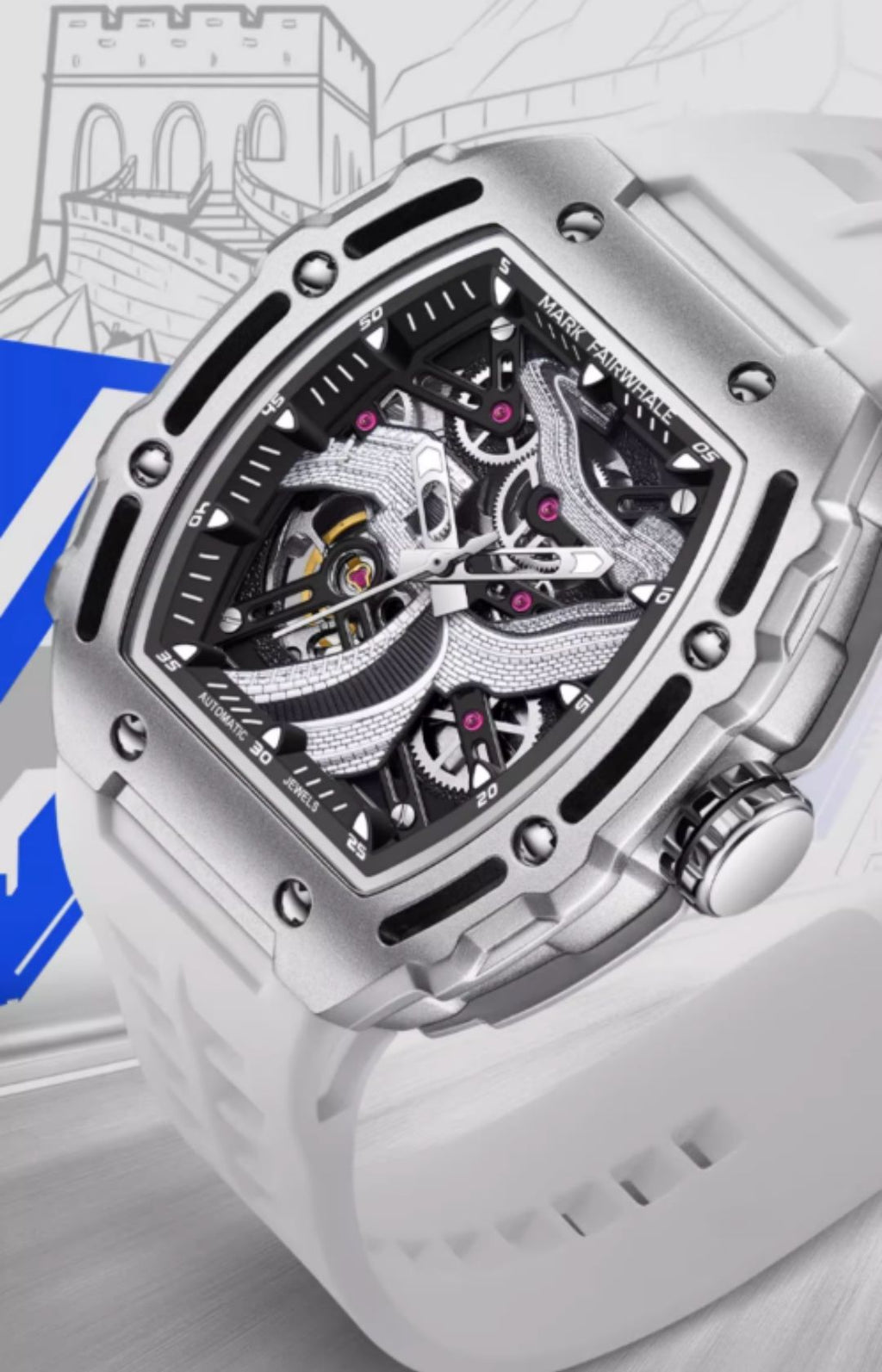 Mark Fairwhale Great Wall Edition – Men's Skeleton Automatic Watch with Architectural Detailing