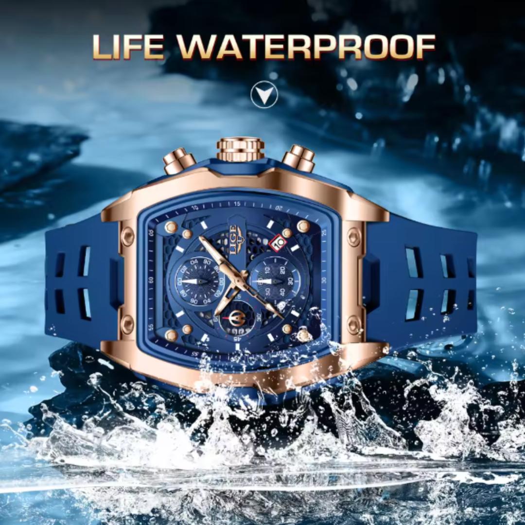 AquaPulse - LIGE Men’s Luxury Silicone Chronograph – Waterproof Quartz Sports Watch with Luminous Hands & Date Display