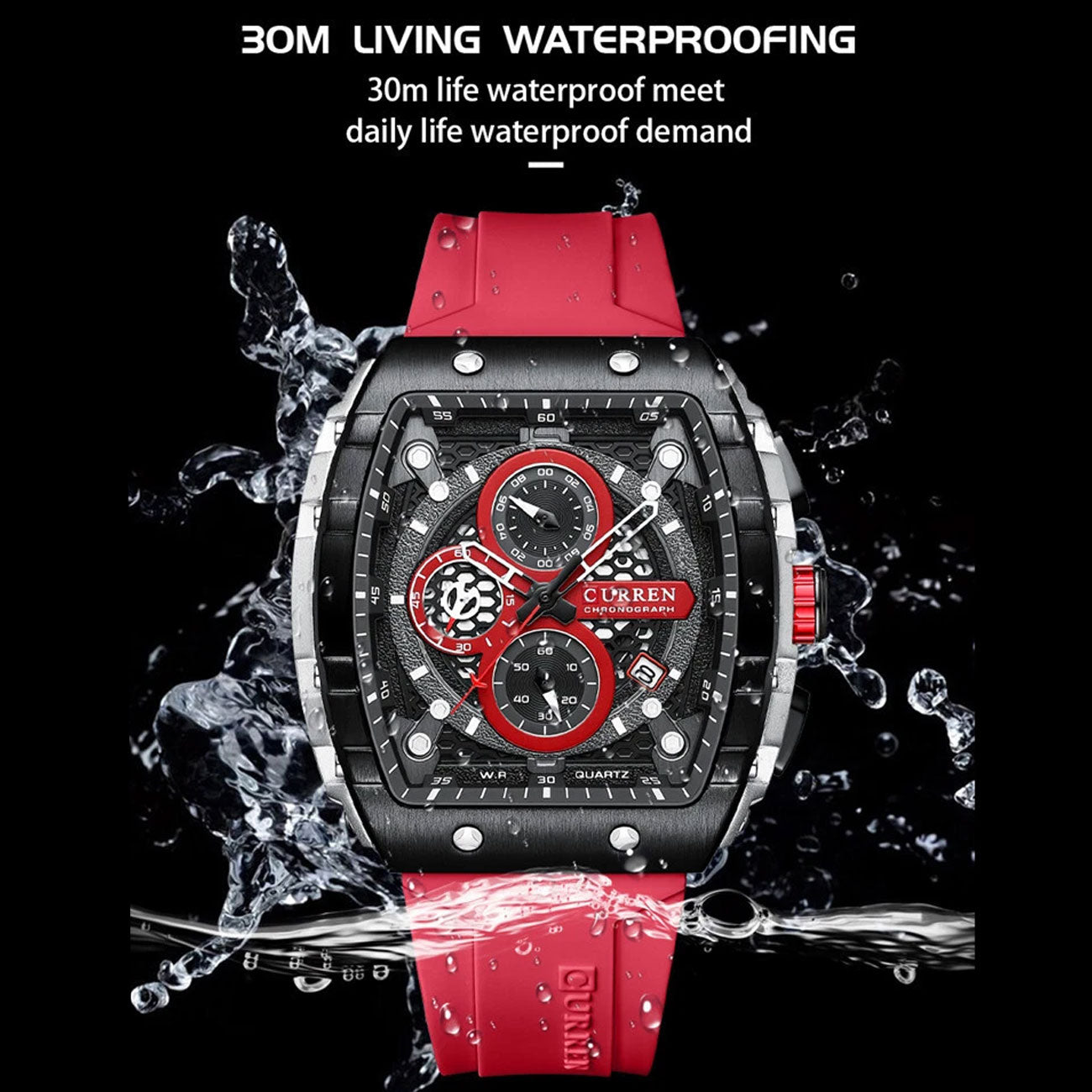 SquareSport Elite -  Luxury Men’s Quartz Watch – Waterproof Silicone Strap