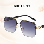 Urban Retro Metal Shades - Retro Metal Square Half-Frame Sunglasses with Stud Accents