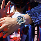 LumiLED - Rectangular Men’s Quartz Watch – Silicone Strap, LED Calendar & Week Display with Luminous Backlight