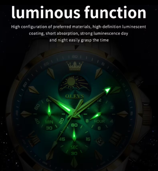 Moonphase Chrono Pro 7-Series - Moonphase Chronograph Quartz Watch for Men – Stainless Steel, Multifunction & Waterproof