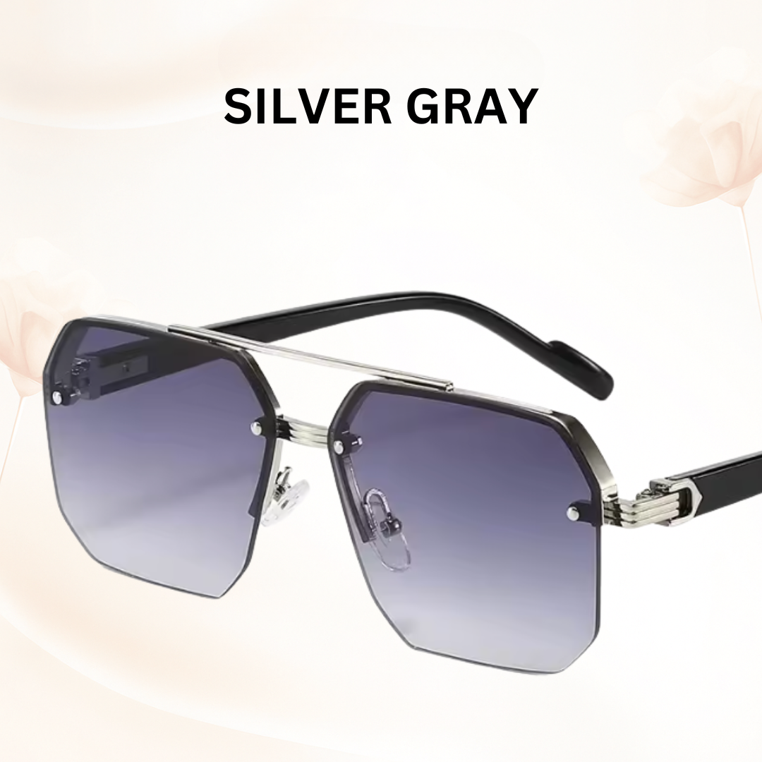 Urban Retro Metal Shades - Retro Metal Square Half-Frame Sunglasses with Stud Accents