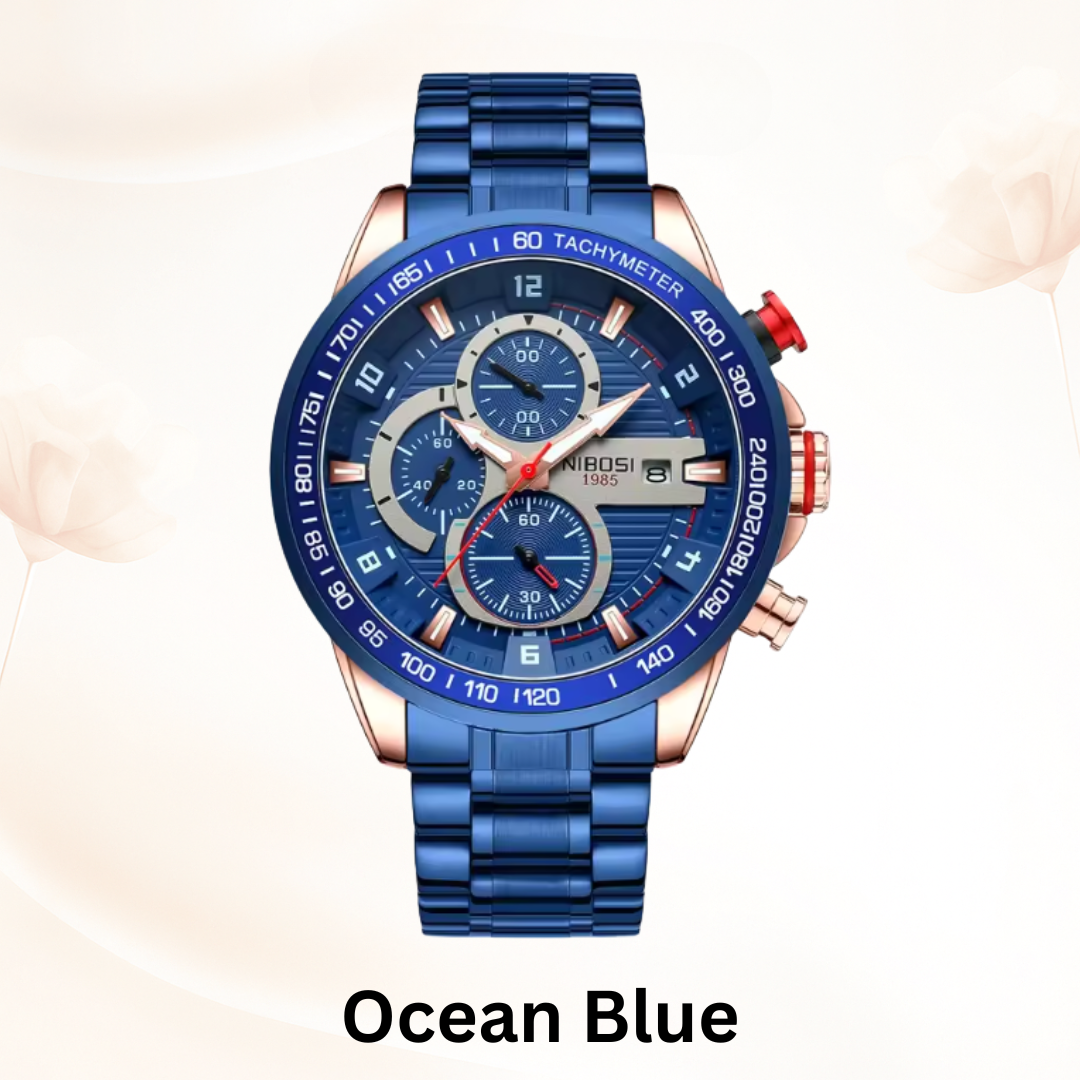 Titanus Blue Chrono - Luxury Blue Dial Chronograph Men’s Watch – Stainless Steel Quartz Sport Timepiece