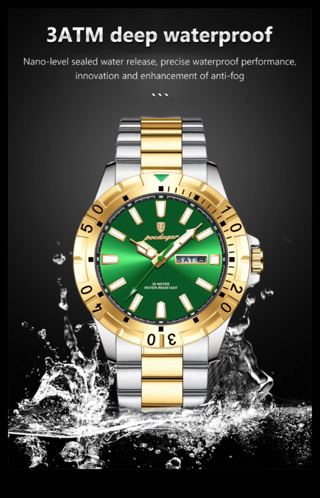 Aegis WeekMaster – Men’s Military Quartz Watch, 5 ATM Waterproof with Luminous Hands, Date & Week Display, Stainless-Steel Strap