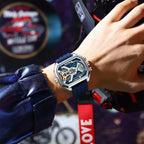 LumiLED - Rectangular Men’s Quartz Watch – Silicone Strap, LED Calendar & Week Display with Luminous Backlight