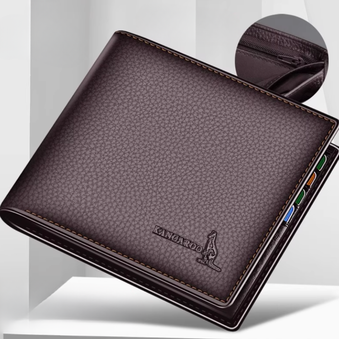 Kangaroo EliteSlim Wallet - 2025 Premium Top-Grain Cowhide Leather Men’s Slim Bifold Wallet with Integrated Multi-Card Holder