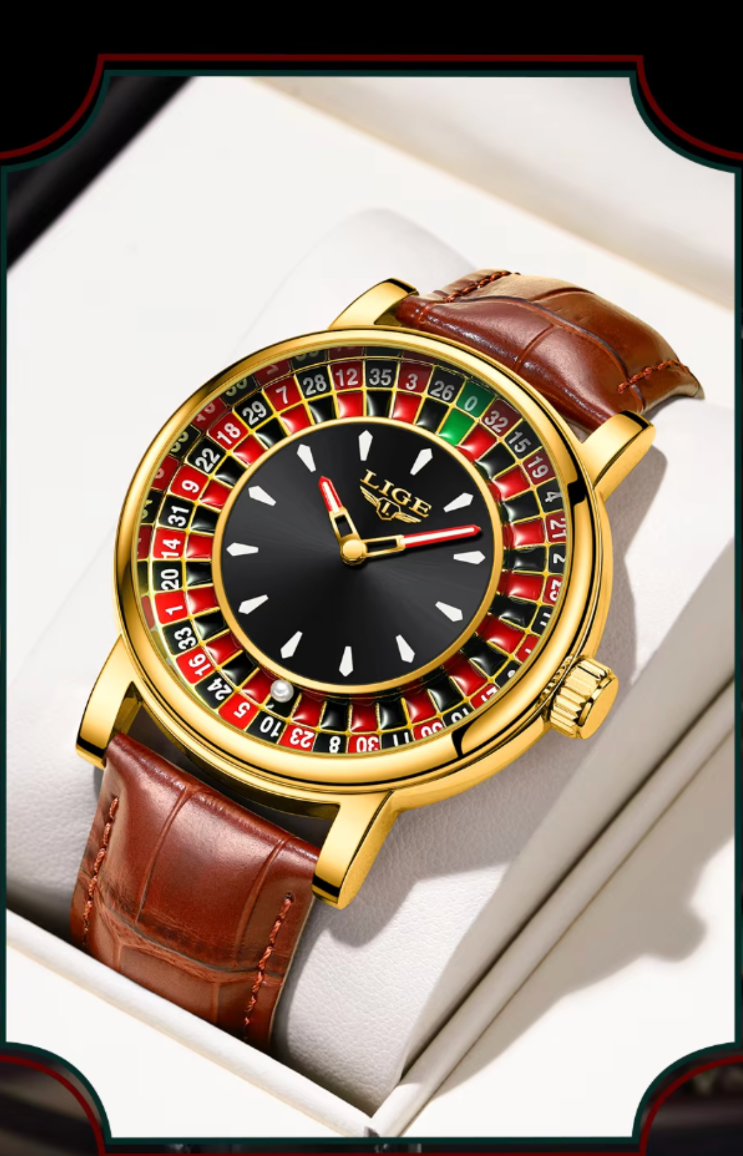 Voyager Roulette Edition | Men’s Brown Leather Waterproof Luminous Watch