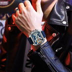LumiLED - Rectangular Men’s Quartz Watch – Silicone Strap, LED Calendar & Week Display with Luminous Backlight