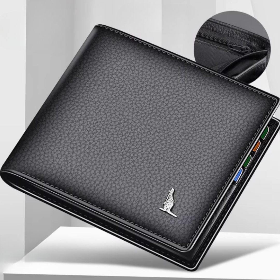 Kangaroo EliteSlim Wallet - 2025 Premium Top-Grain Cowhide Leather Men’s Slim Bifold Wallet with Integrated Multi-Card Holder