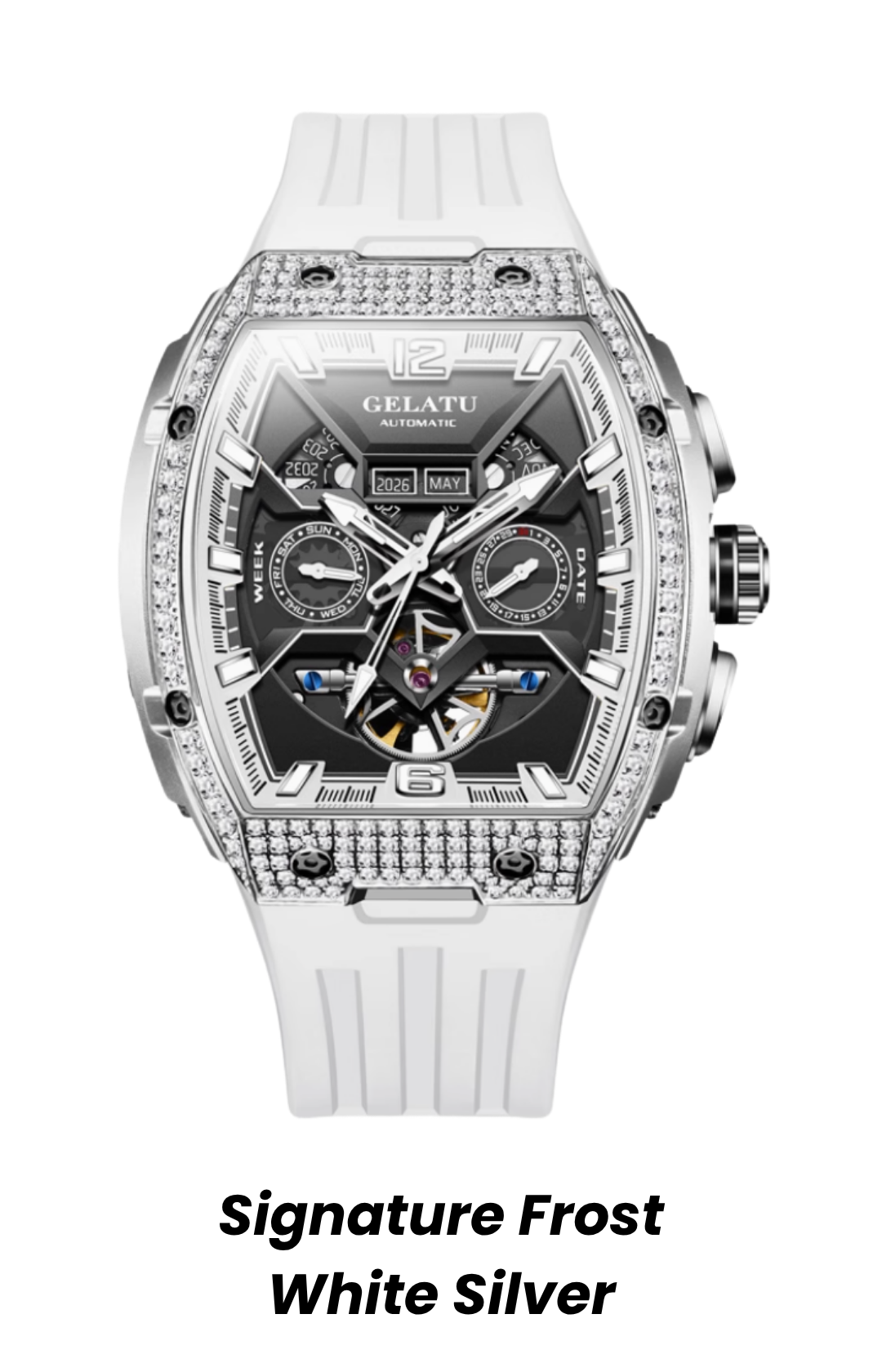 Gelatu 2025 Signature Series – Men's Large Dial Mechanical Watch with Luminous Accents & Diamond Detailing