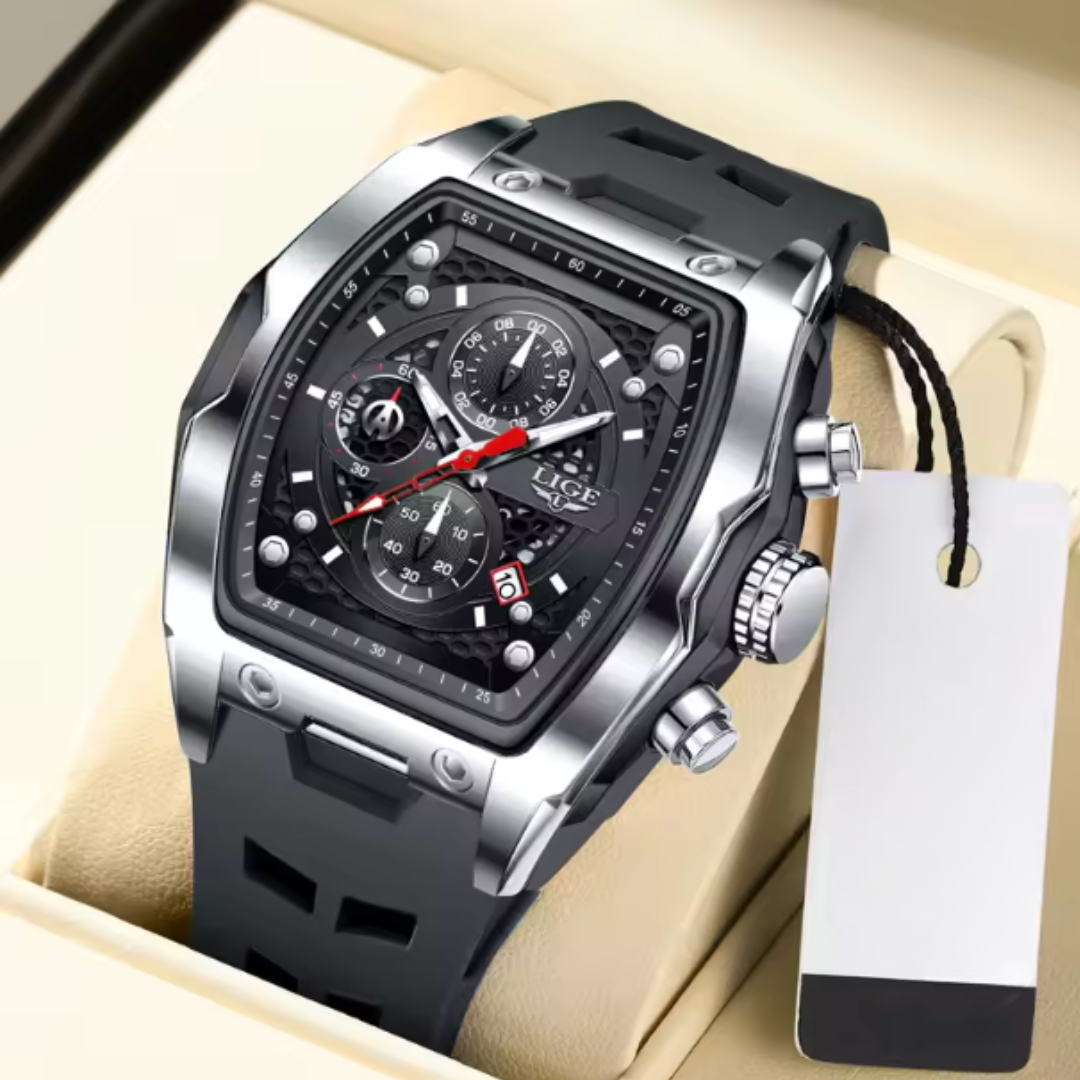 AquaPulse - LIGE Men’s Luxury Silicone Chronograph – Waterproof Quartz Sports Watch with Luminous Hands & Date Display