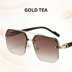 Urban Retro Metal Shades - Retro Metal Square Half-Frame Sunglasses with Stud Accents