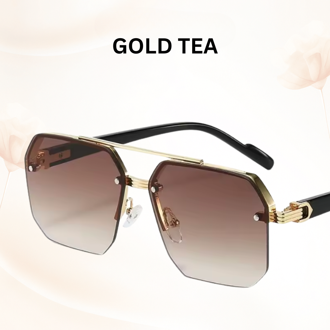 Urban Retro Metal Shades - Retro Metal Square Half-Frame Sunglasses with Stud Accents