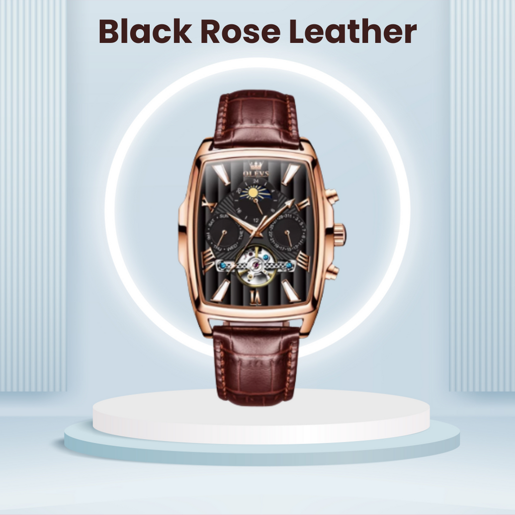 Olys Swiss-Certified Rectangular Skeleton Watch – Men's Automatic Timepiece, Genuine Brand