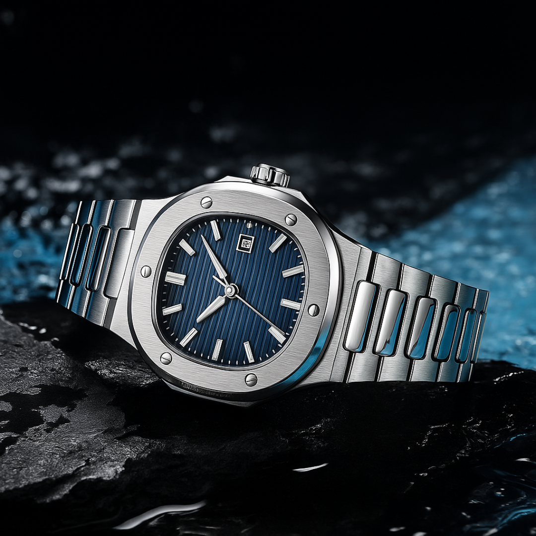 Horizon Classic – Men's Square Luxury Quartz Watch – Stainless Steel, Luminous Display, Date Feature, Waterproof Design