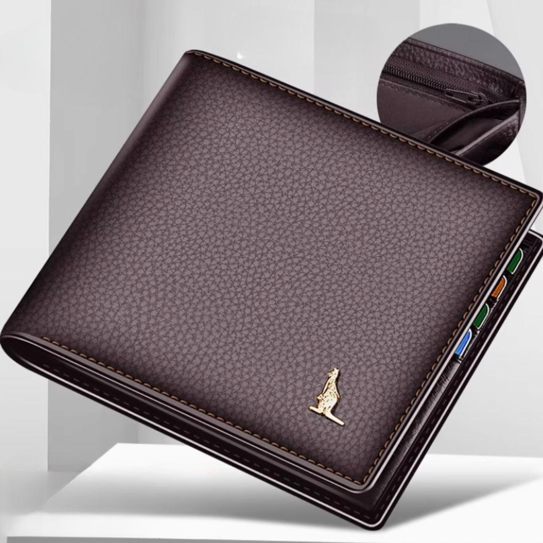 Kangaroo EliteSlim Wallet - 2025 Premium Top-Grain Cowhide Leather Men’s Slim Bifold Wallet with Integrated Multi-Card Holder