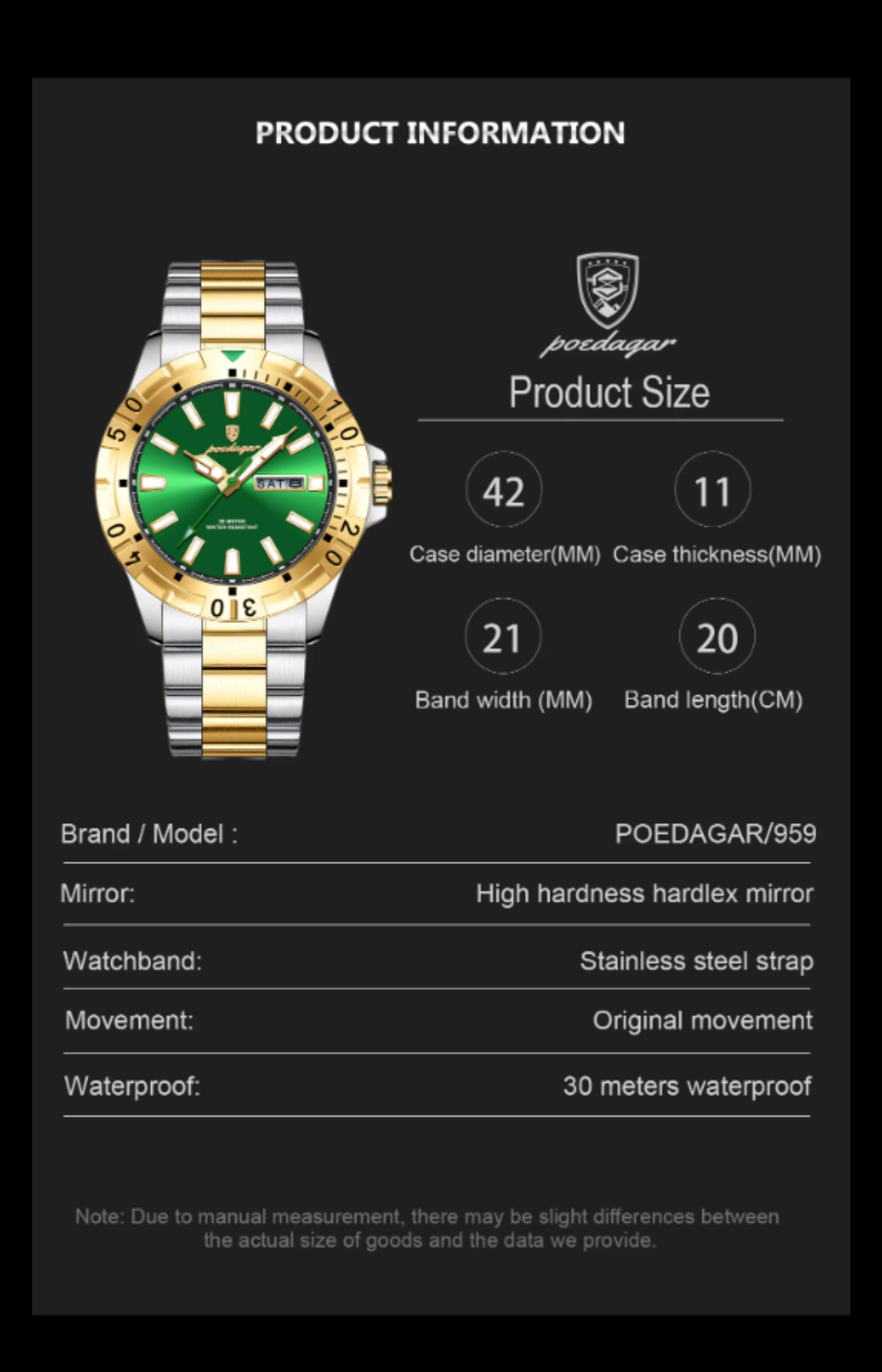 Aegis WeekMaster – Men’s Military Quartz Watch, 5 ATM Waterproof with Luminous Hands, Date & Week Display, Stainless-Steel Strap