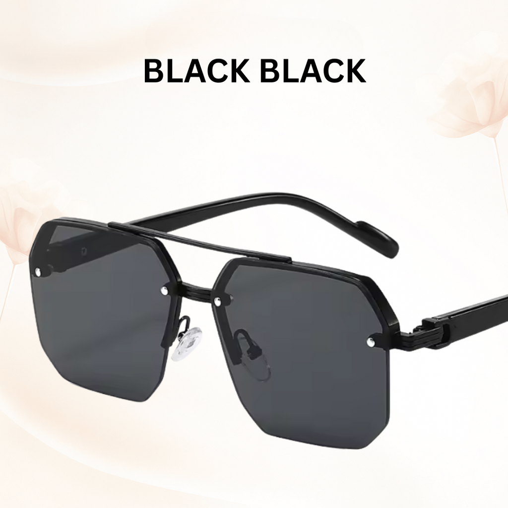 Urban Retro Metal Shades - Retro Metal Square Half-Frame Sunglasses with Stud Accents