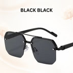 Urban Retro Metal Shades - Retro Metal Square Half-Frame Sunglasses with Stud Accents